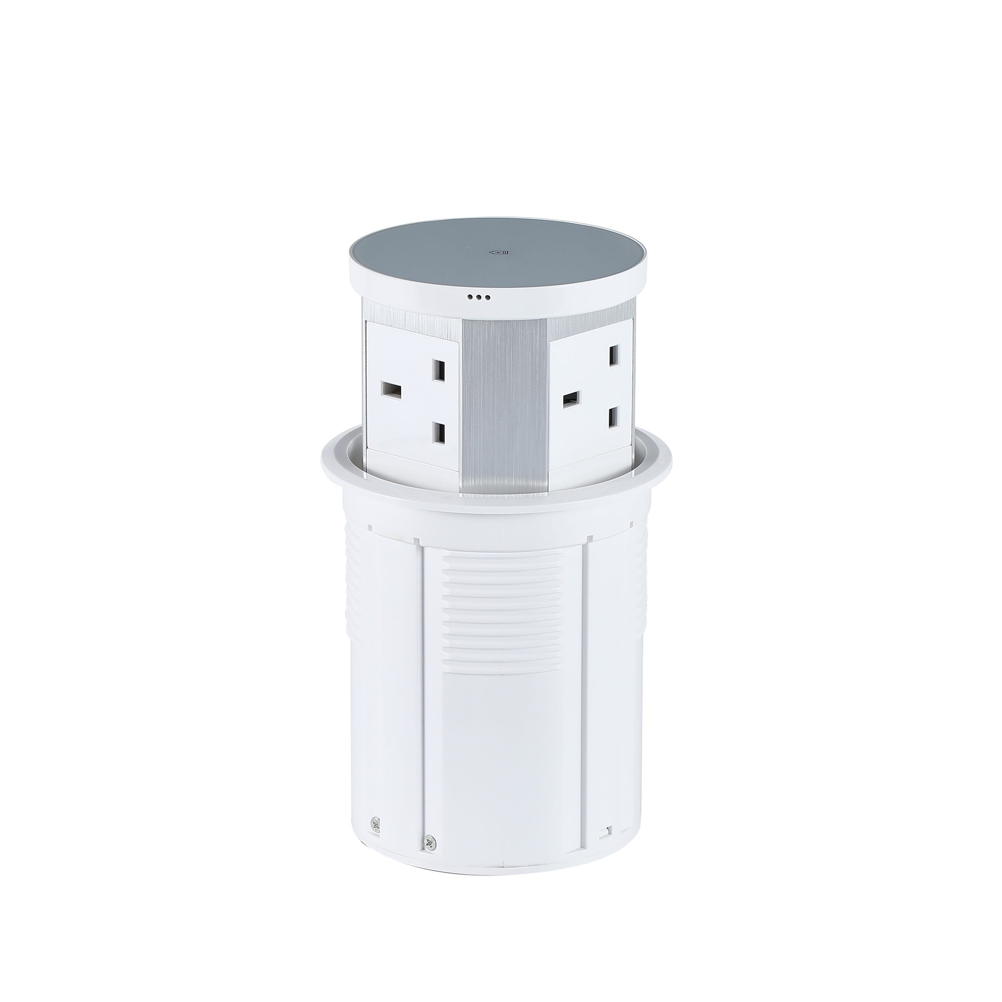 Ergoworks Power Outlets & Sockets White / No (+$0) / No (+$0) Pneumatic Desk Grommet Pop Up Power Outlet With 15W Wireless Charger Ergoworks