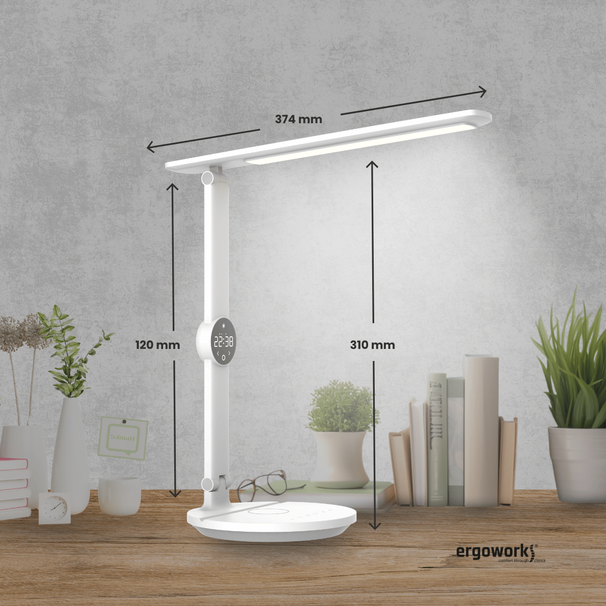 Ergo Eye Care Led Desk Lamp with Qi Charger & Digital Clock