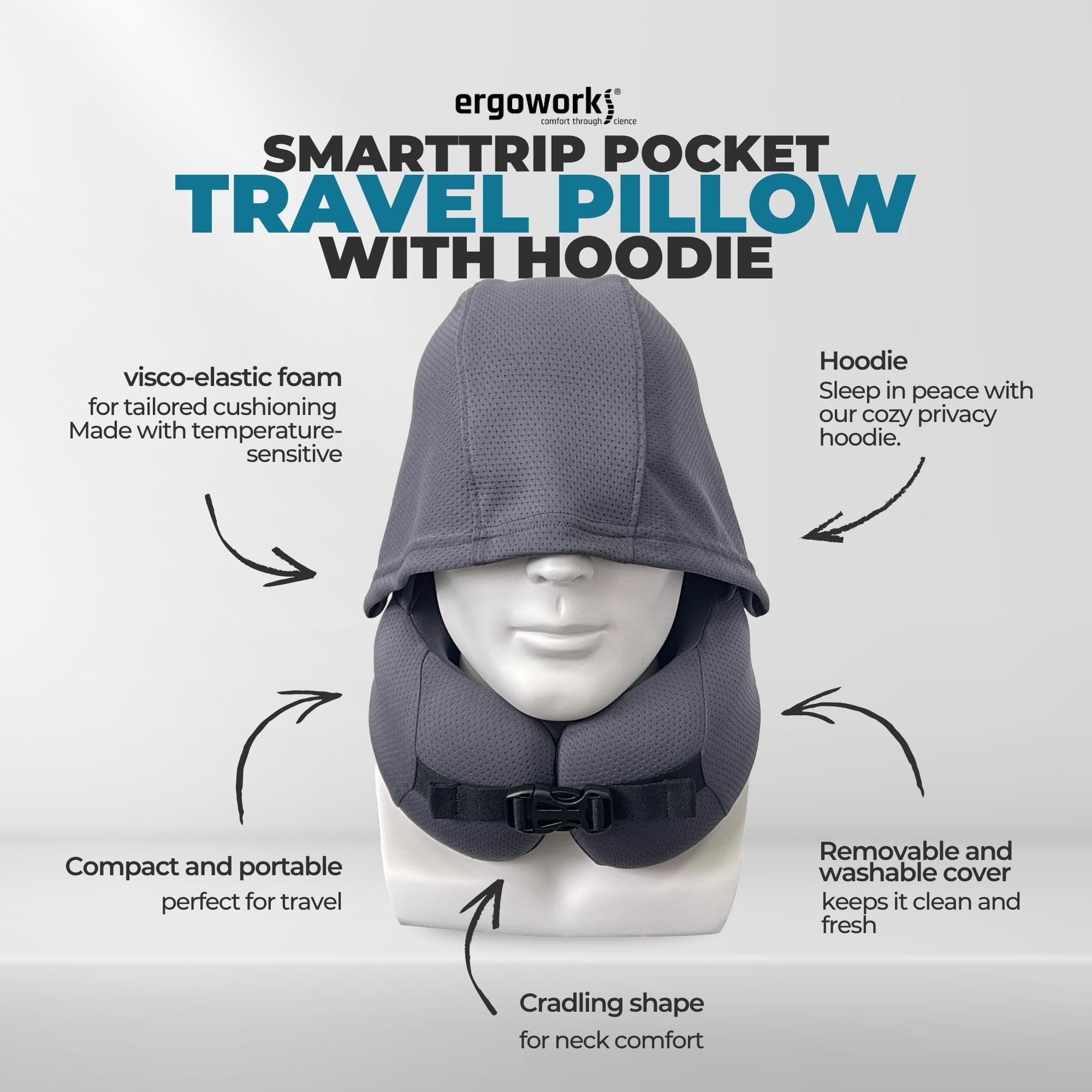 SmartTrip Pocket Travel Pillow with Hoodie - Ergoworks