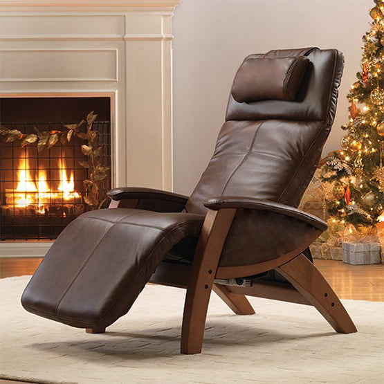 ERGOWORKS - EWZG6000-HWBR - Zero Gravity Massage Recliner Chair (Brown Genuine Leather with Honey Wood Frame)