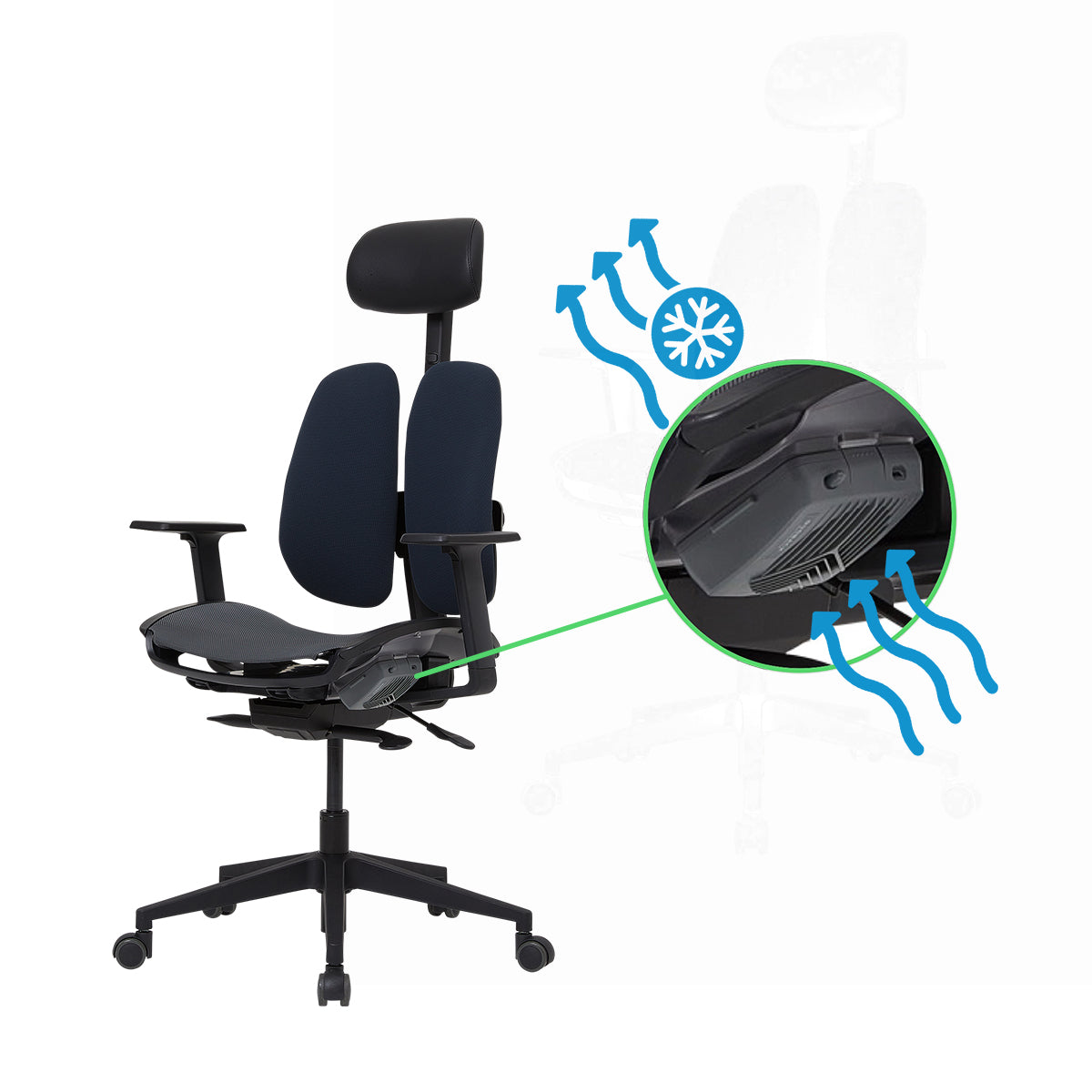 DUOREST D-Type Cooling Duorest Ergonomic Office Chair Seat Fan (for D2, D2A, ALPHA RENEW, GOLD, Q1SP, Q5, Q7, D3) - D-TYPE-FAN