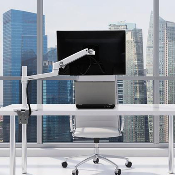 LX Desk Mount Monitor Arm, Tall Pole, Bright White Texture - Ergoworks