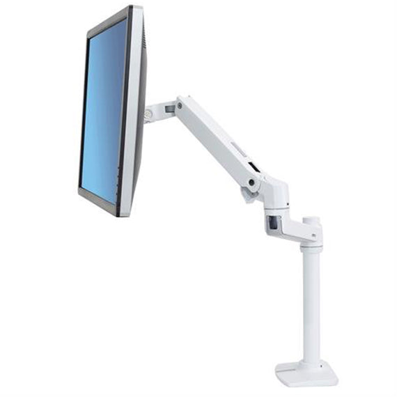 LX Desk Mount Monitor Arm, Tall Pole, Bright White Texture - Ergoworks
