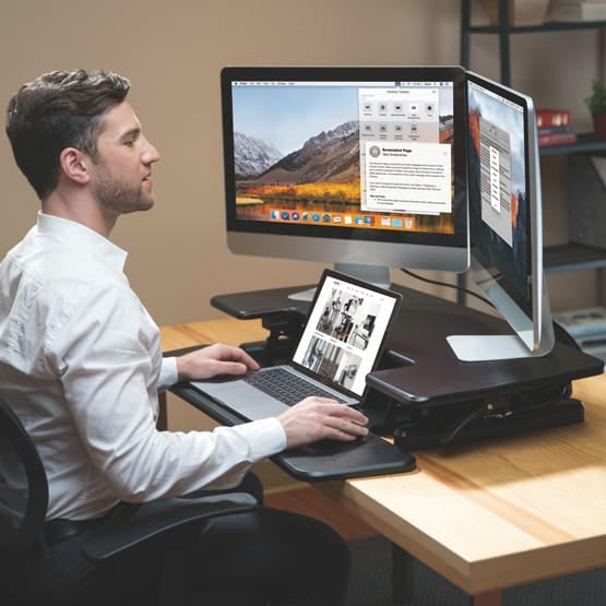 Ergoworks Sit Stand Desk Converter Black Electric Sit Stand Desk Converter (M Series) Ergoworks