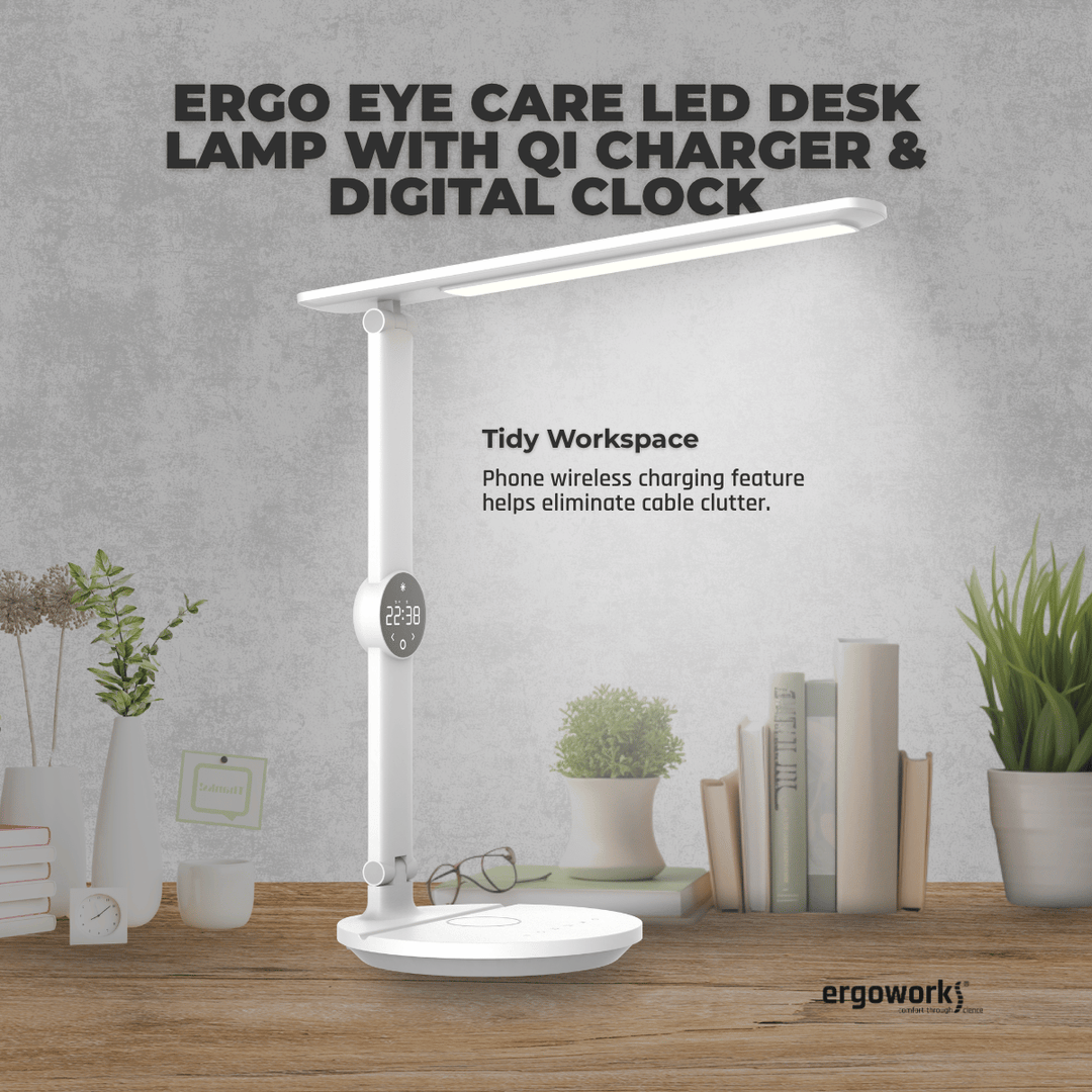 Ergo Eye Care Led Desk Lamp with Qi Charger & Digital Clock - Ergoworks 