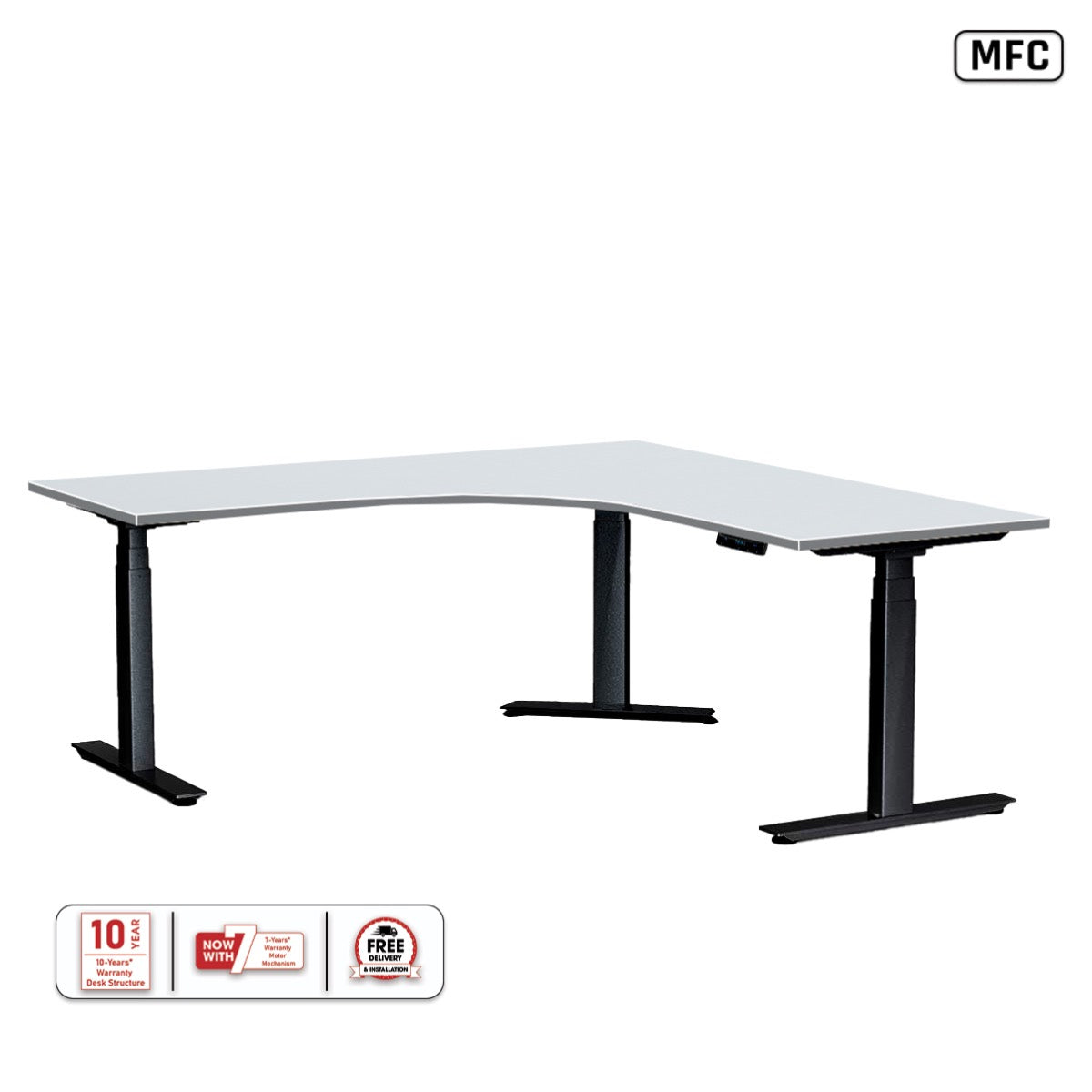 L-Shaped Extended Signature Standing Desk, Customized MFC Tabletop
