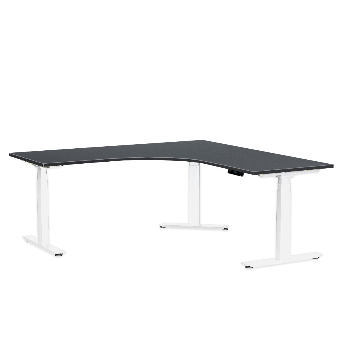 L-Shaped Electric Desk, MFC Tabletop, White Frame