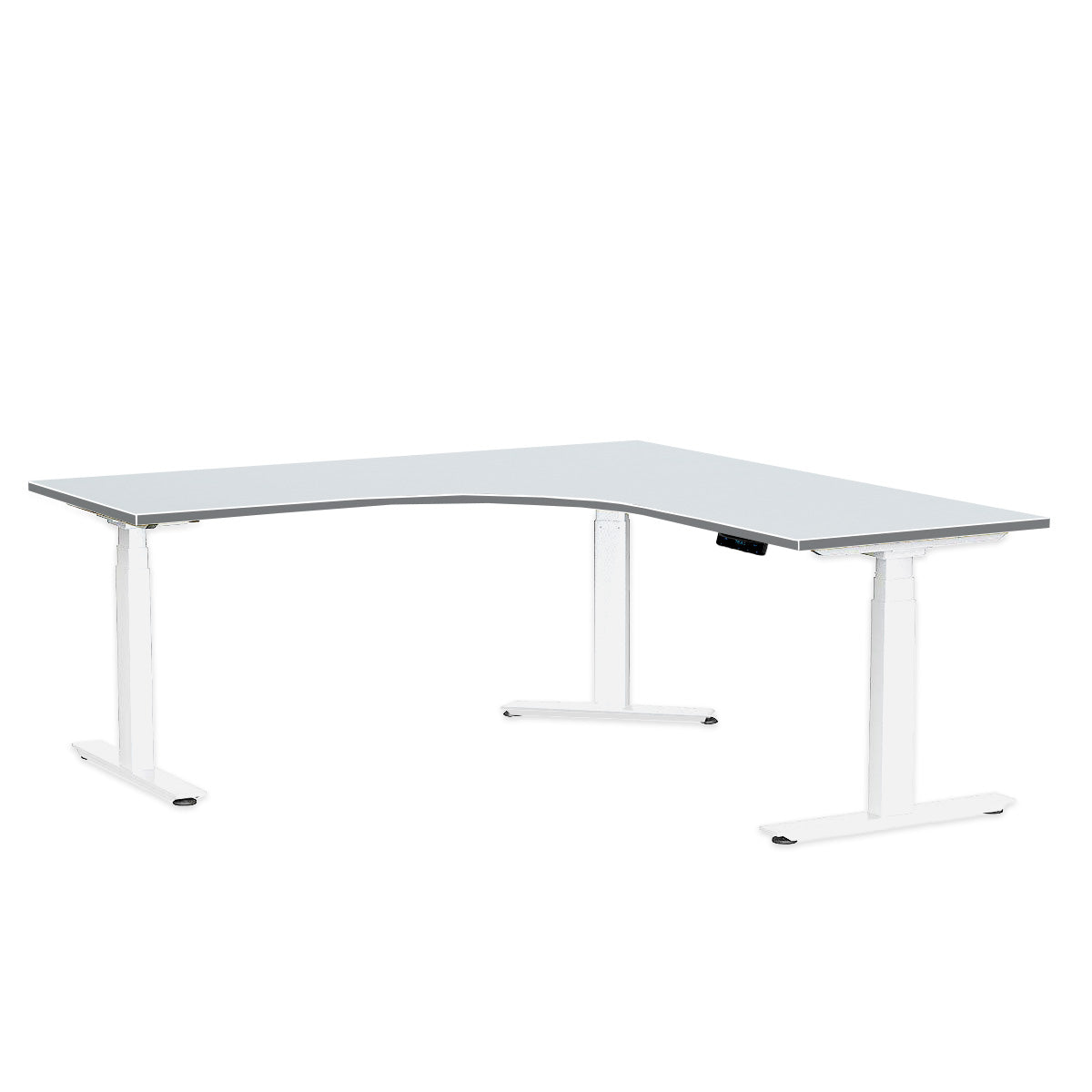 L-Shaped Electric Desk, MFC Tabletop, White Frame