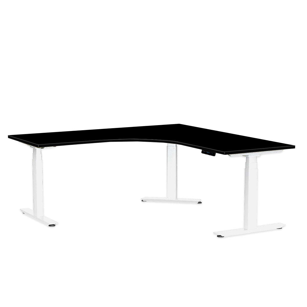 L-Shaped Electric Desk, MFC Tabletop, White Frame