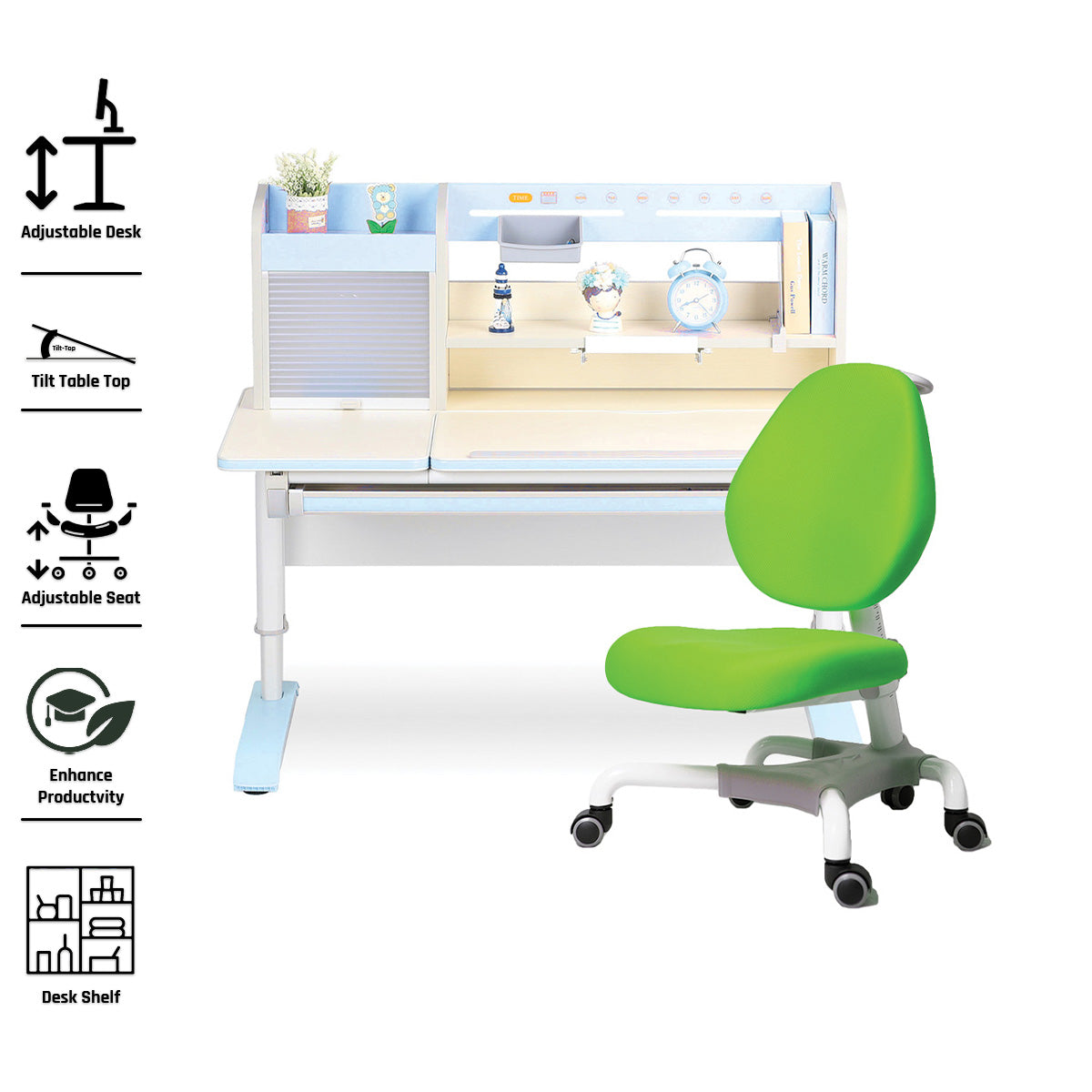 IMPACT Ergo-Growing Kids Study Desk And Chair Set 1200mm x 700mm, IM-D12L1200V2-BL