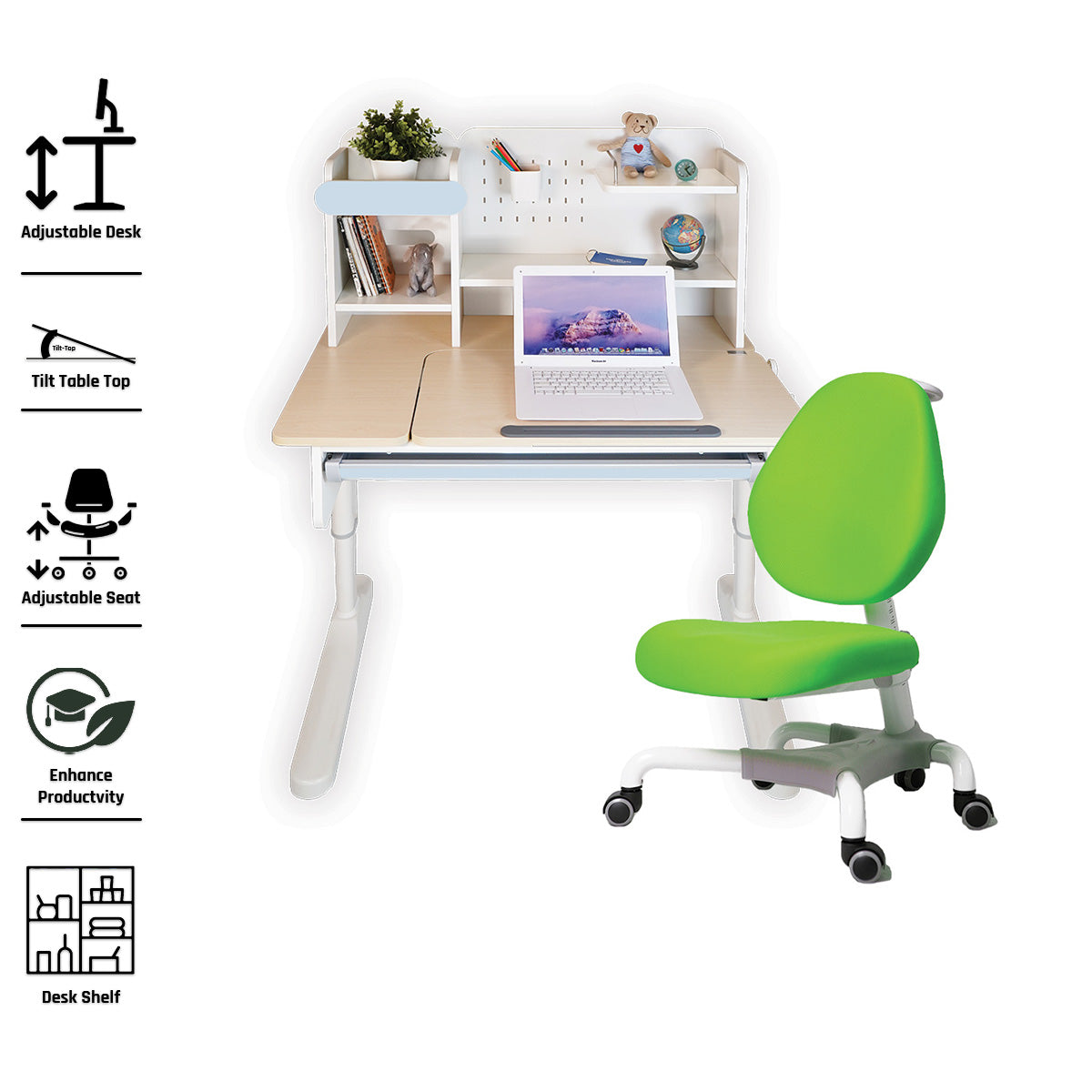 Impact Ergo-Growing Study Desk And Chair Set 1000mm x 650mm, IM-G1000A-BL (Ready Stocks)