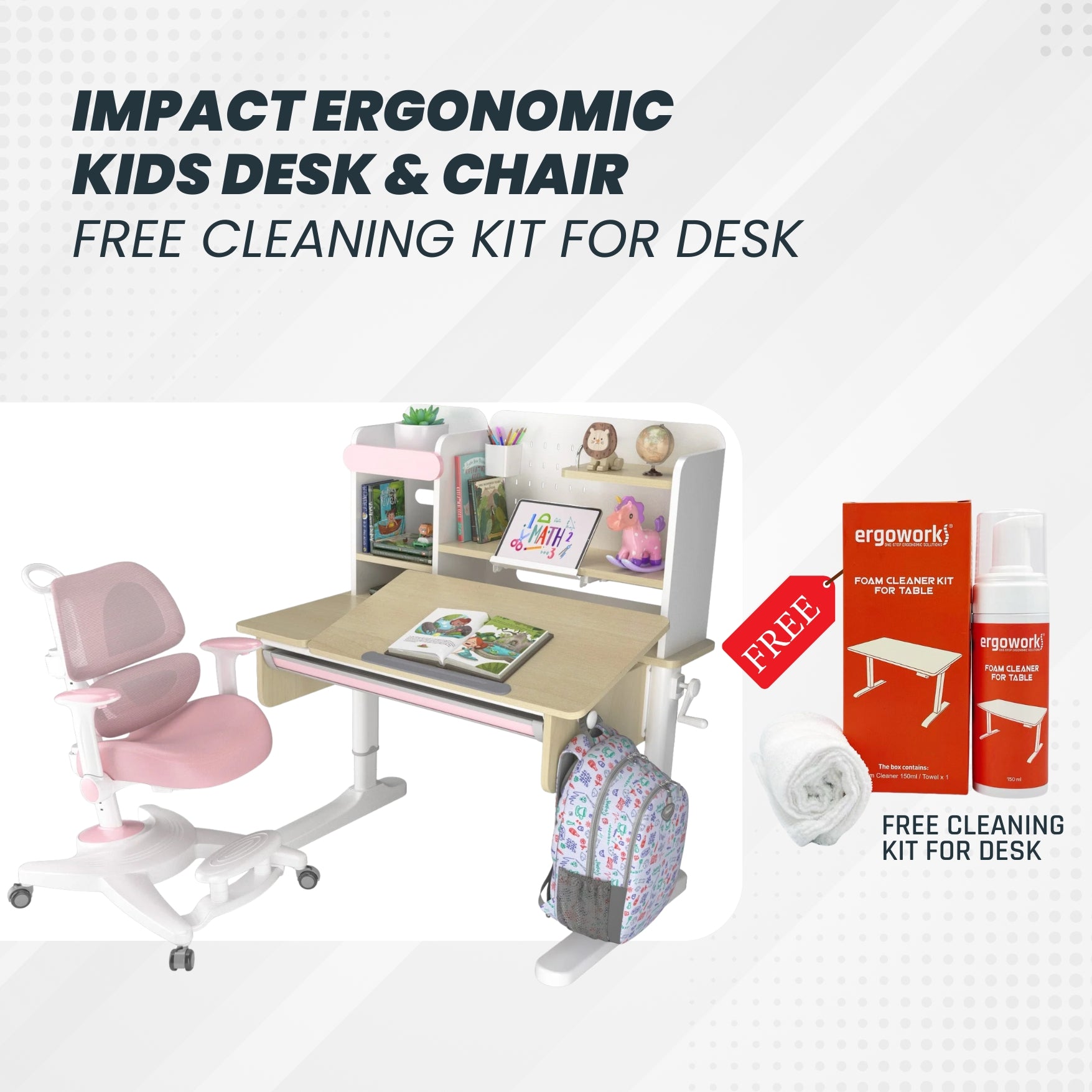 Impact Ergonomic Kids Desk & Chair + Free Cleaning Kit for Desk U.P $39.90 [Chair & Length Options Available]