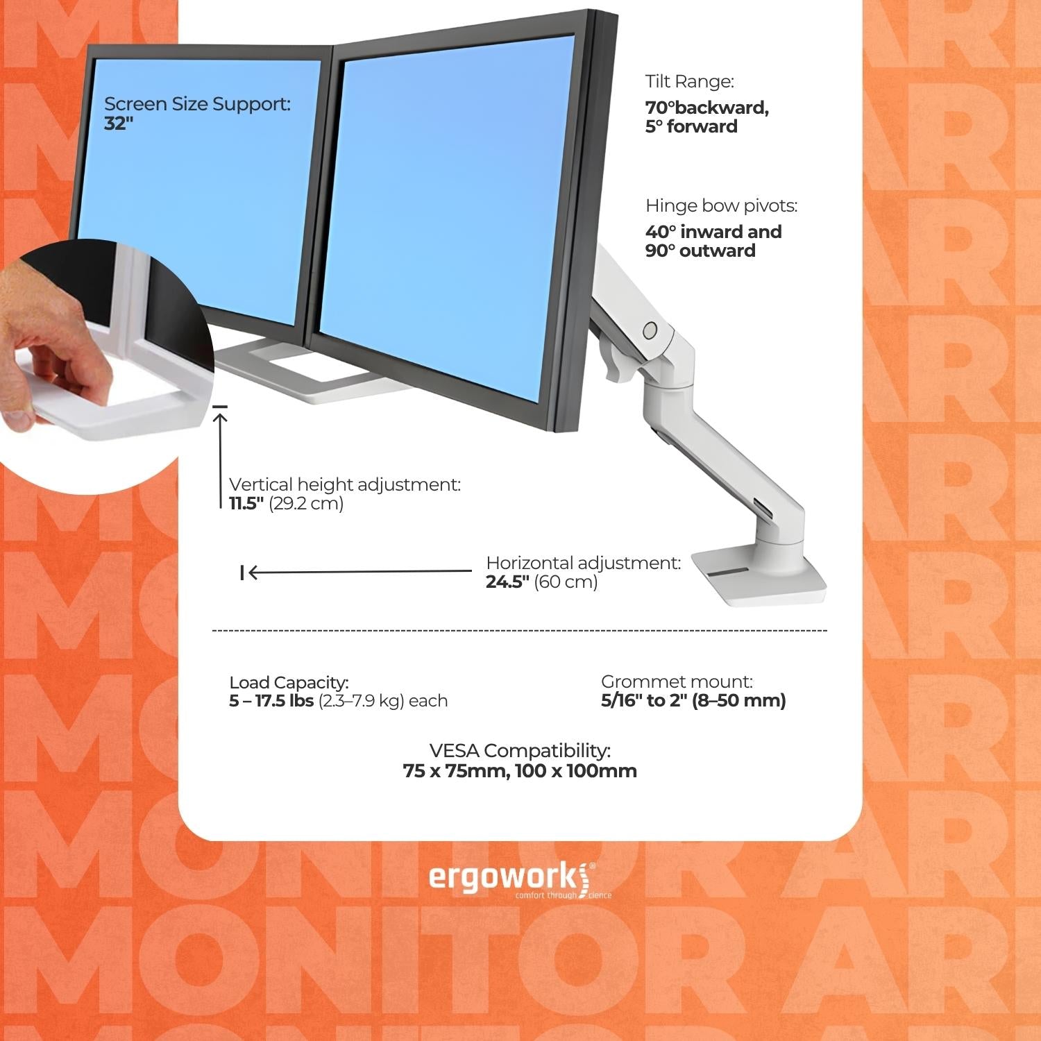 HX Desk Mount Dual Monitor Arm (white)
