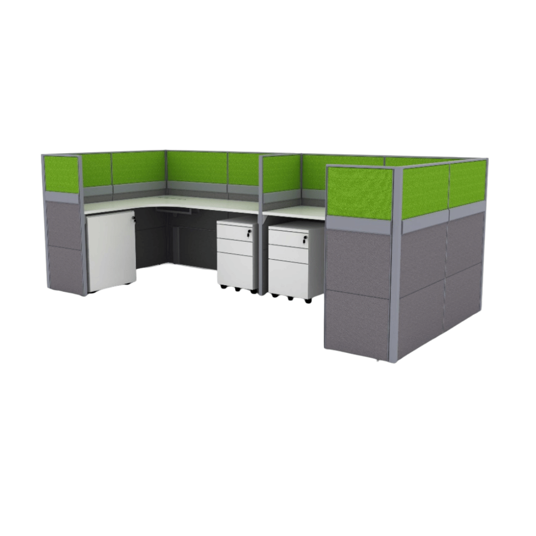 [CLEARANCE] High Partition System L-Shape Table with Cabinet 