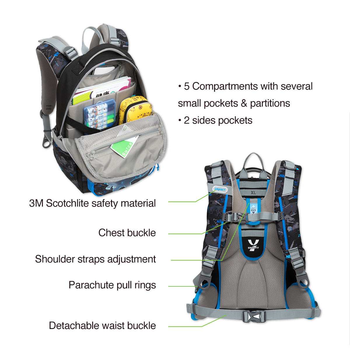 Impact School Bag IM-00226 - Ergo-Comfort Spinal Support School Backpack