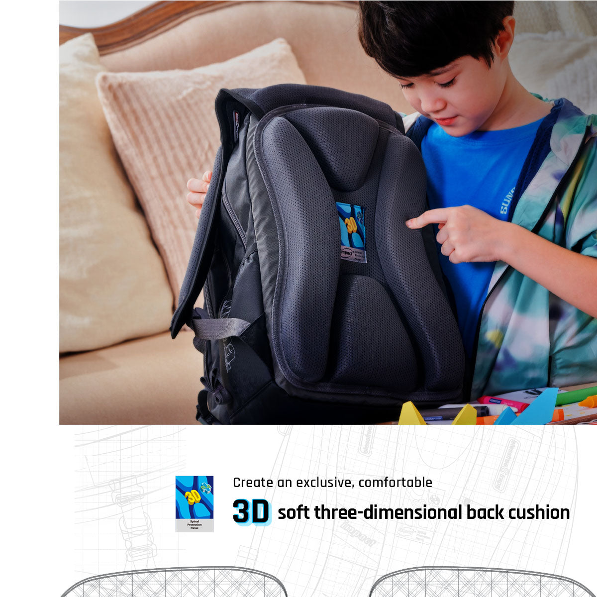 IMPACT School Bag Ergo-Comfort Spinal Support Backpack, IM-00303