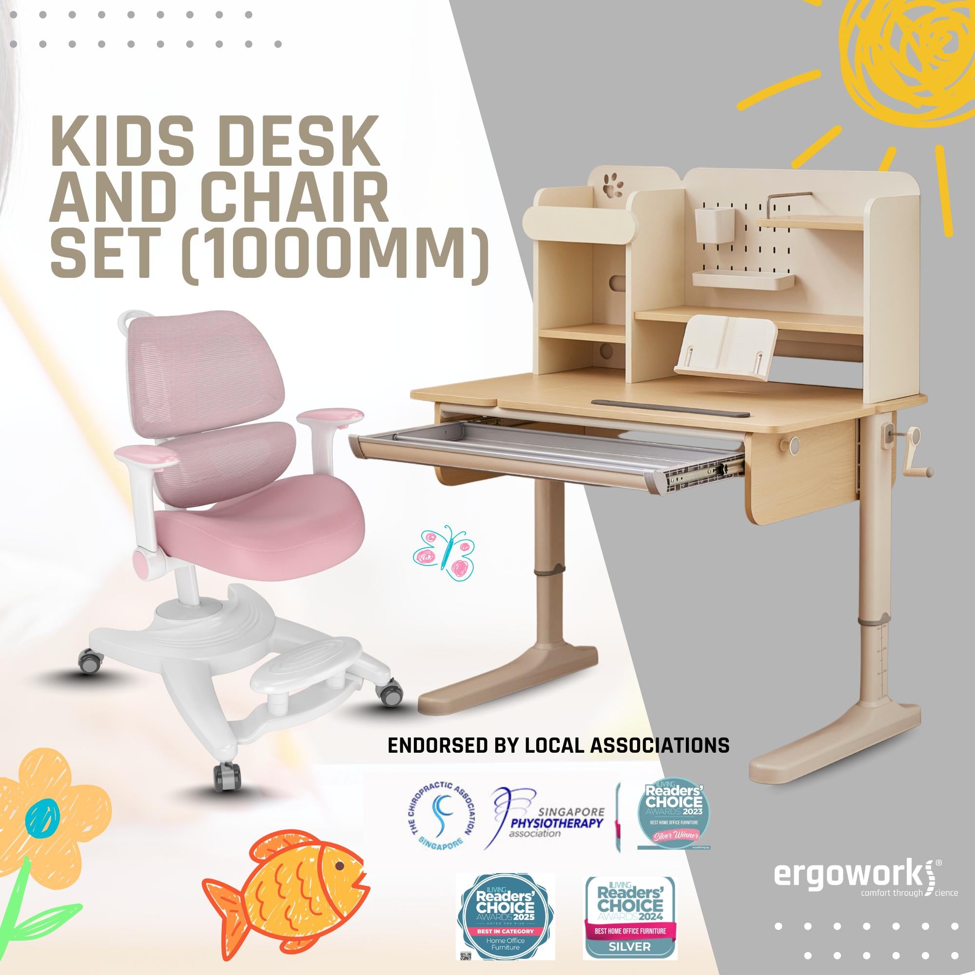 Impact Ergonomic Kids Desk & Chair [FREE Spindle bookshelf & Eye Care Lamp Worth $318.90] [Chair & Length Options Available]