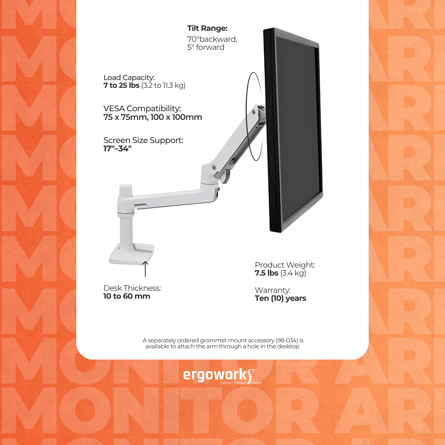 LX Desk Mount LCD Monitor Arm, White