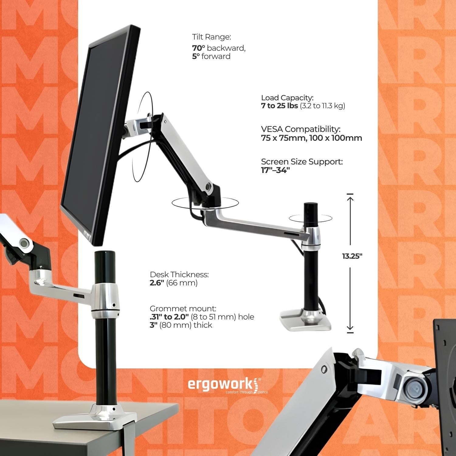 LX Desk Mount LCD Monitor Arm, Tall Pole