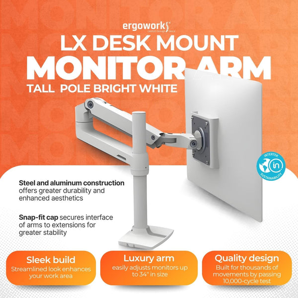 Ergotron LX Monitor Arm ホワイト LXDeskMountMonitorArmTallPoleB