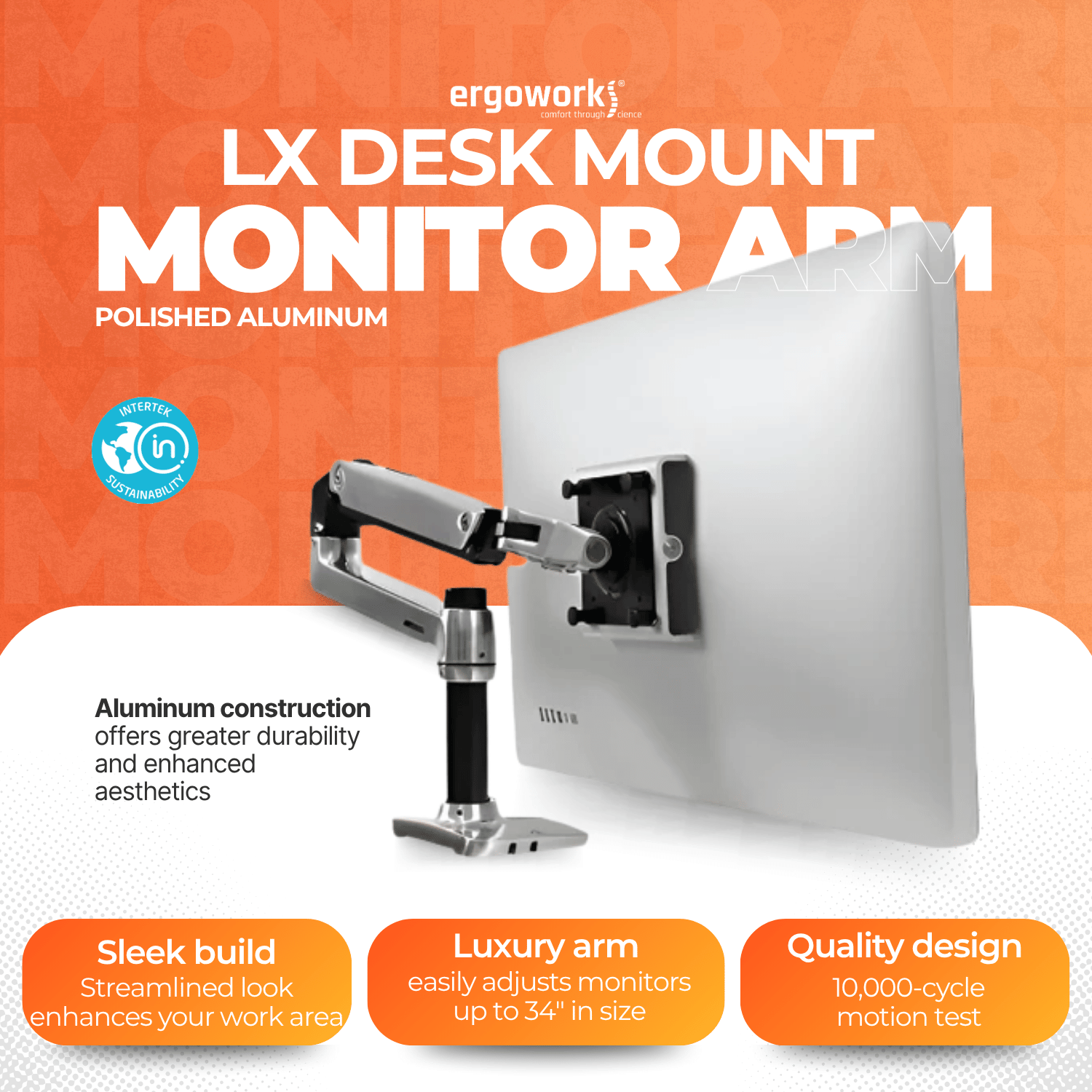 LX Desk Mount Monitor Arm (polished aluminum)