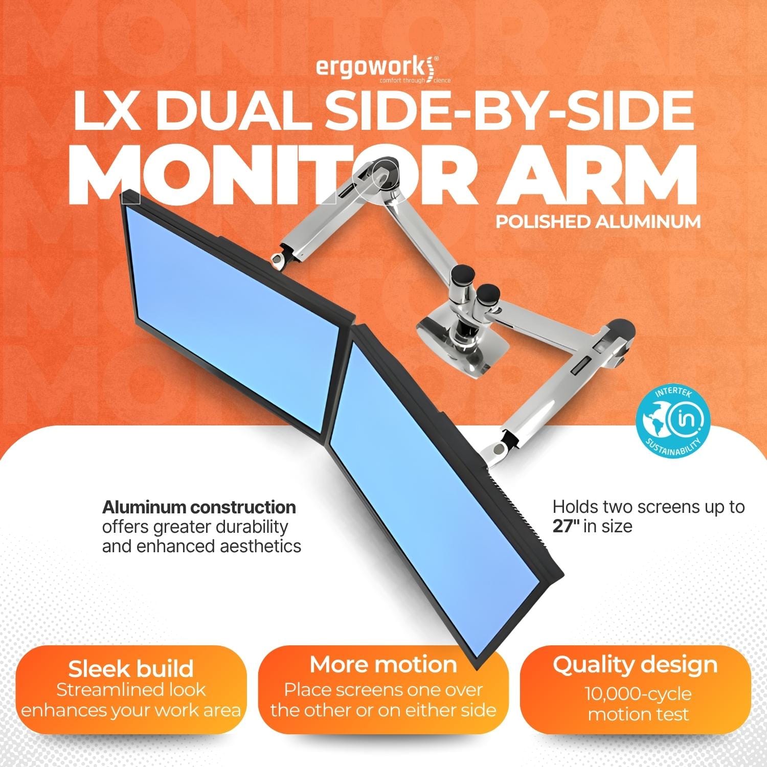 ERGOTRON - 45-245-026 - LX Dual Side-by-Side Arm (polished aluminum)