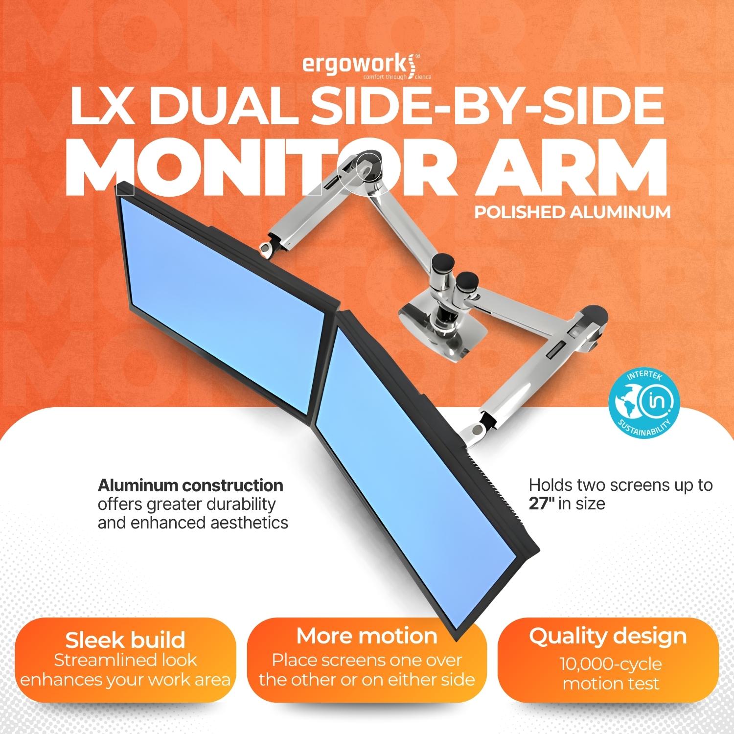 LX Dual Side-by-Side Monitor Arm (polished aluminum)