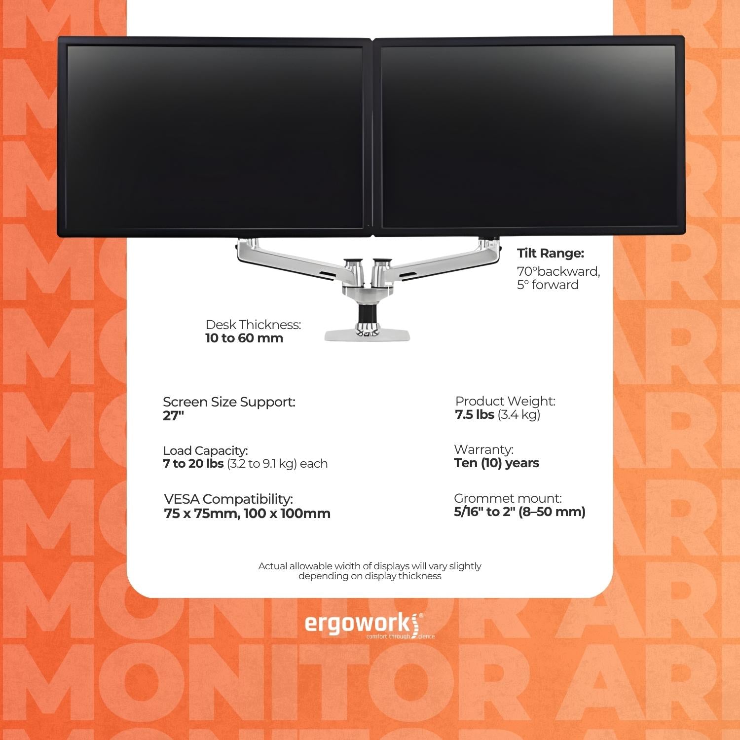 LX Dual Side-by-Side Monitor Arm (polished aluminum)