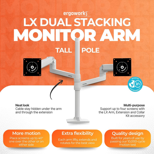 LX Dual Stacking Monitor Arm, Tall Pole (white)