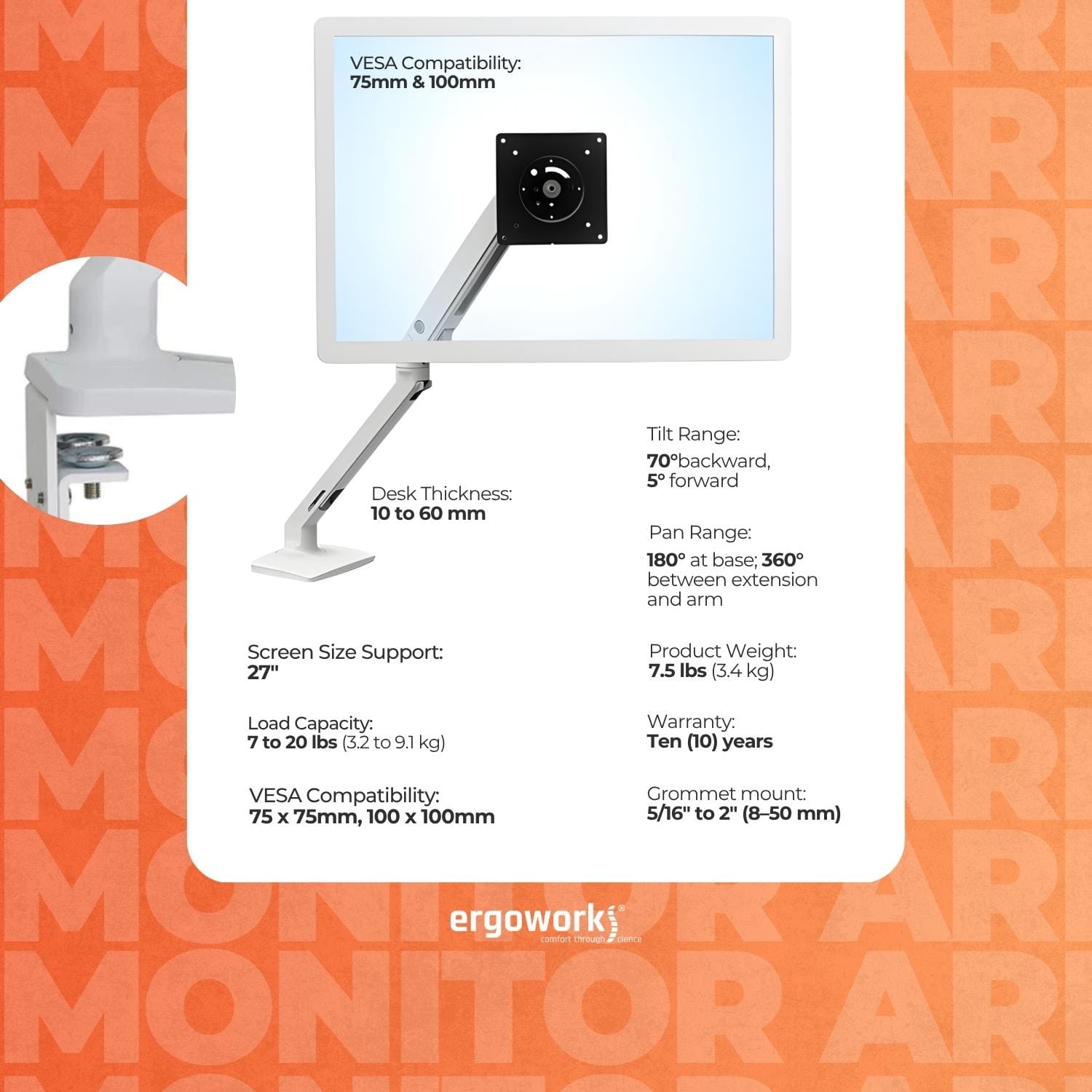 MXV Desk Mount Monitor Arm (white)