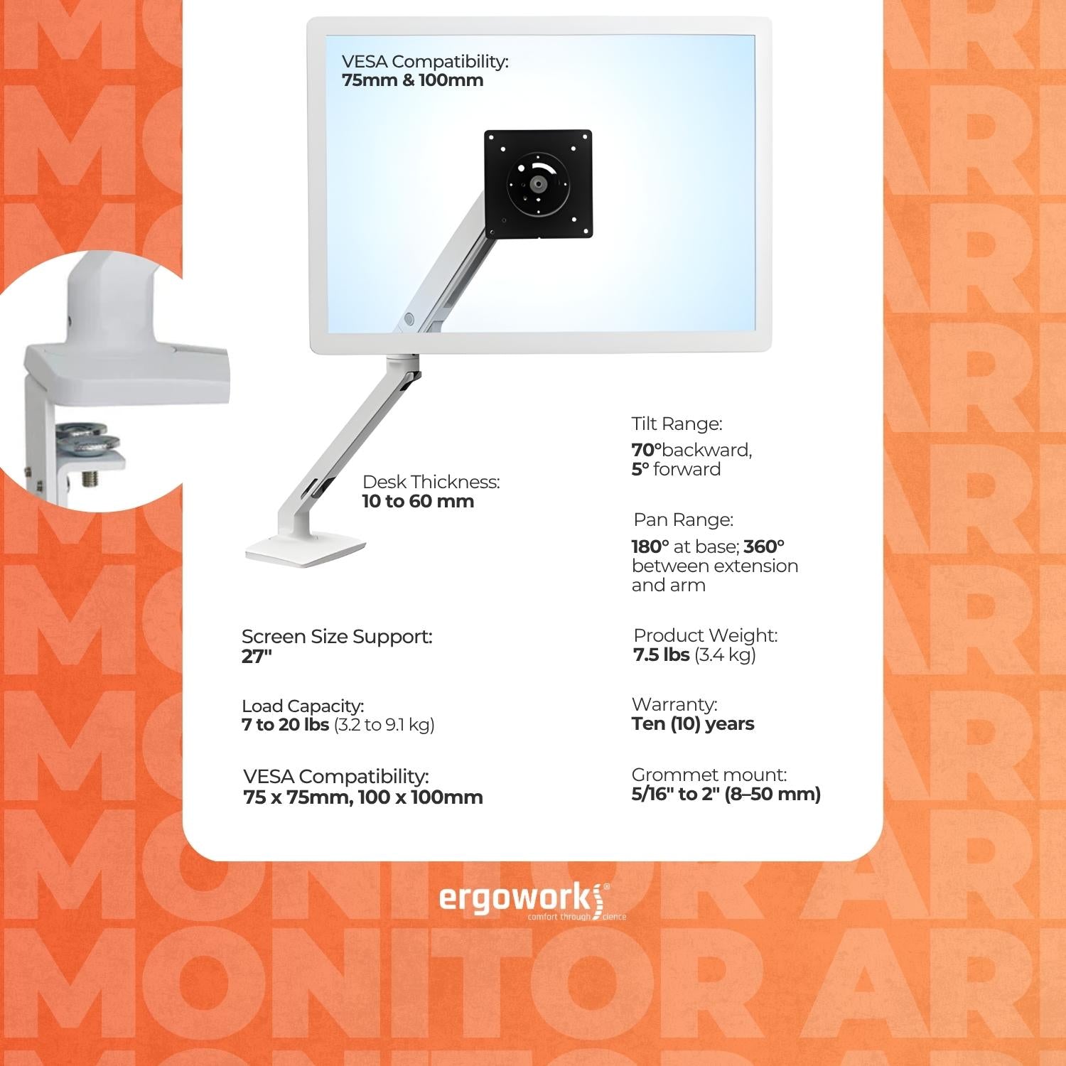 MXV Desk Mount Monitor Arm (white)