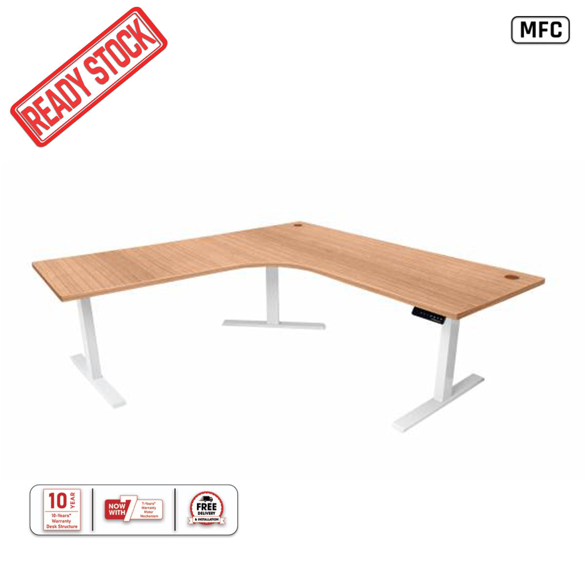 (READY STOCKS) L-Shaped Height Adjustable Electric Desk EW-0336F1V2, MFC Tabletop
