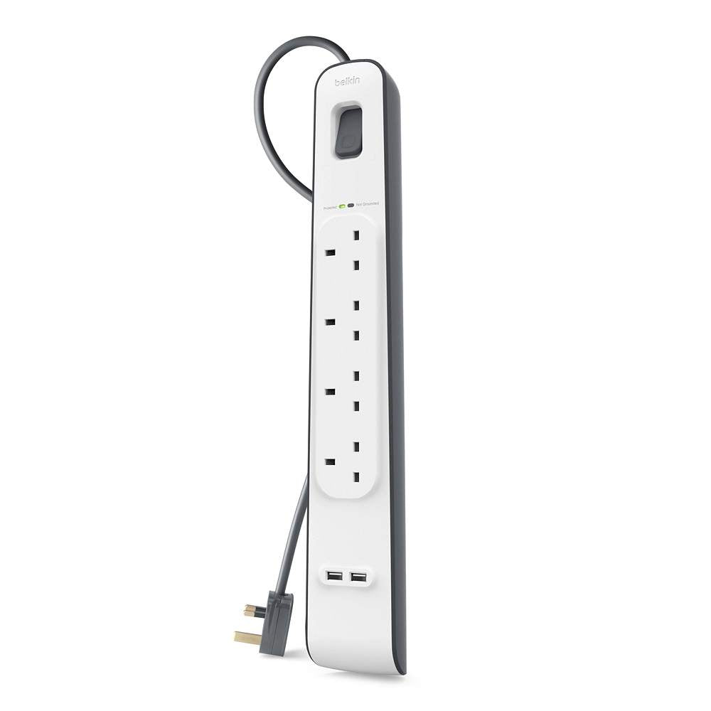 BELKIN - 4-SOCKET 2M SURGE PROTECTION STRIP WITH 2 USB PORTS